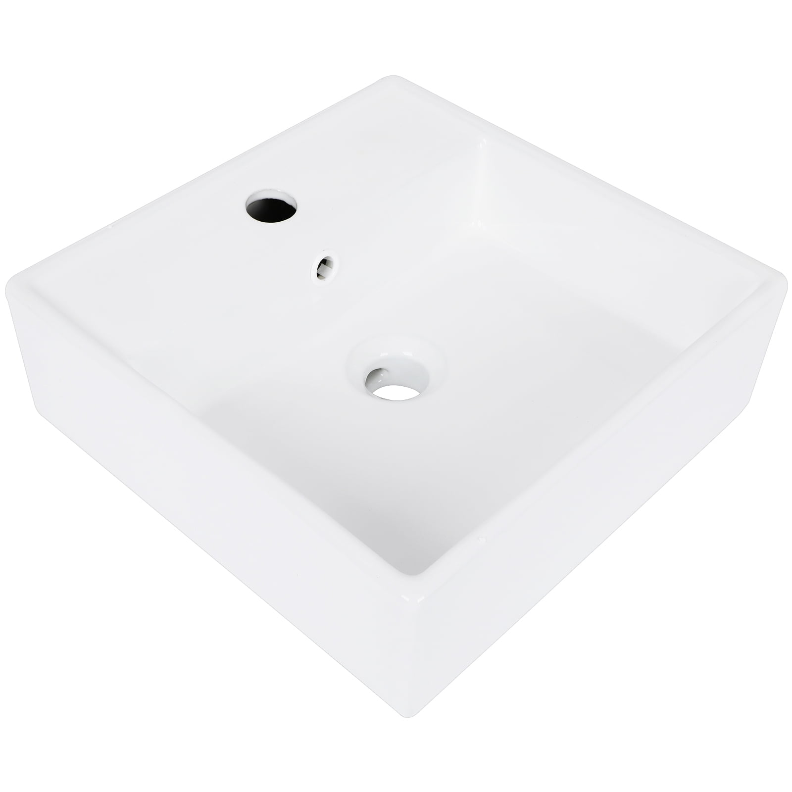 Haosegd 15"x15" Square Bathroom Vessel Sink, Above Counter Bathroom Sinks with Overflow Hole, White Ceramic Vessel Vanity Sink for Bathroom, No Faucet and Drain