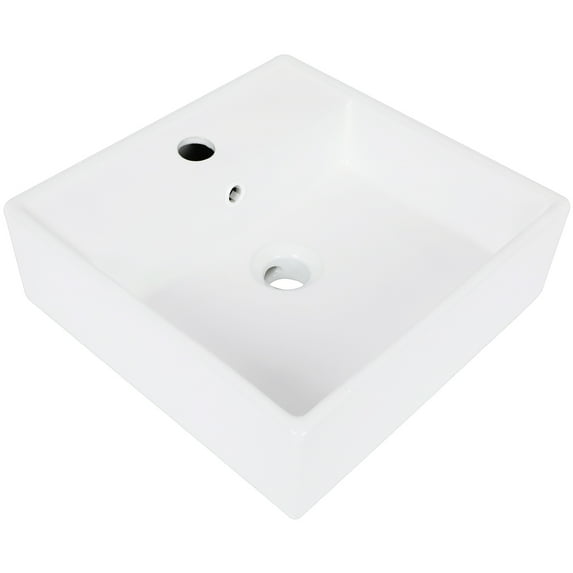 Haosegd 15"x15" Square Bathroom Vessel Sink, Above Counter Bathroom Sinks with Overflow Hole, White Ceramic Vessel Vanity Sink for Bathroom, No Faucet and Drain