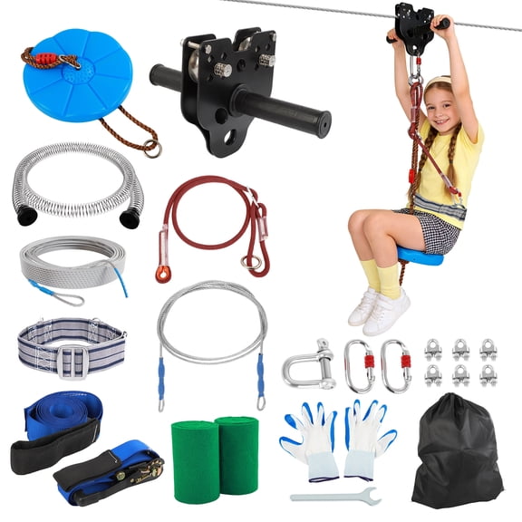 Haosegd 80FT Zipline for Backyard Kids and Adults: Up to 400 lbs - Upgraded Quick Tightening System
