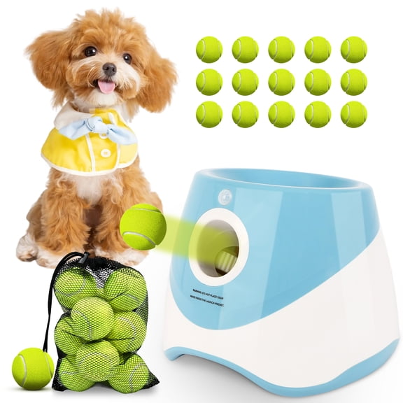 Haosegd Automatic Ball Launcher for Dogs, Interactive Dog Ball Thrower with 2" Mini Tennis Balls for Small Dogs,Blue