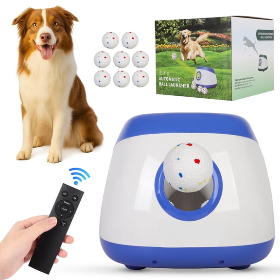 Haosegd Automatic Dog Ball Launcher: 40t/60ft/80ft Interactive Ball Shooter with Remote Control,Rechargable Ball Throwing Machine for Large Dogs,8 x 2.5" ETPU Tennis Balls