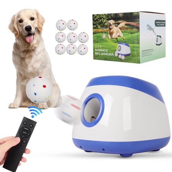 Haosegd Ball Launcher for Large Dogs: Remote Control Interactive Dog Ball Thrower,Rechargable Ball Throwing Machine for Dogs,40t/60ft/80ft,8 x 2.5" ETPU Tennis Balls