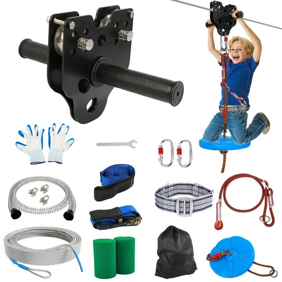 Haosegd Zip Lines for Kids and Adults Outdoor Up to 400 lb - Quick Tighten Backyard Zipline Kit 100ft