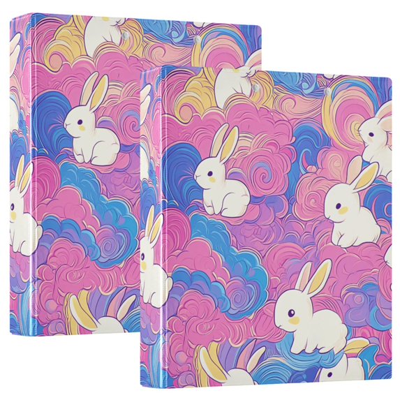 Haosy 2 Pack Hardcover 3 Ring Binder 1.5 Inch Ring Decorative Binder Organizer for Home School Office, Colorful Cloud with Cute Bunnies