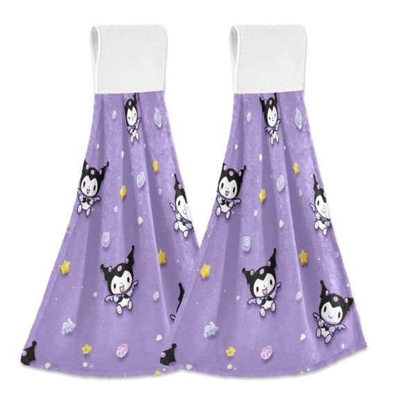 Haosy 2 Pack Kitchen Wash Cloths with Hanging Loops Absorbent Absorbent Quick Drying Hand Towels, Adorable Demon with Star