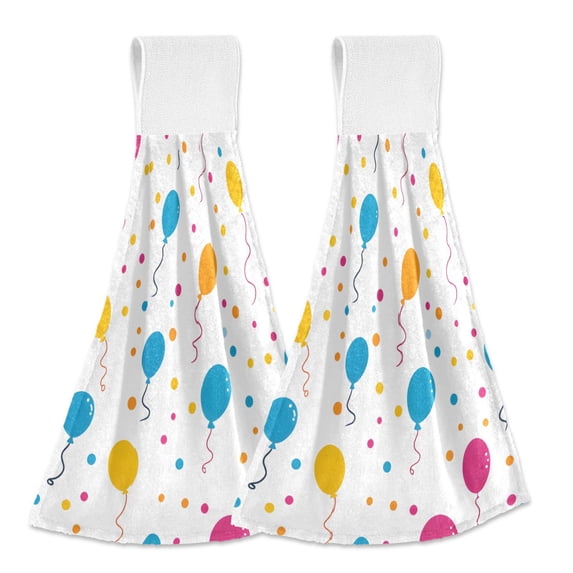 Haosy 2 Pack Kitchen Wash Cloths with Hanging Loops Absorbent Absorbent Quick Drying Hand Towels, Balloons and Dots