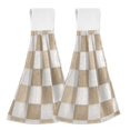 thumbnail image 1 of Haosy 2 Pack Kitchen Wash Cloths with Hanging Loops Absorbent Absorbent Quick Drying Hand Towels, Beige Brown White Checkered, 1 of 7