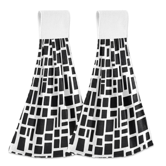 Haosy 2 Pack Kitchen Wash Cloths with Hanging Loops Absorbent Absorbent Quick Drying Hand Towels, Black Different Rectangular