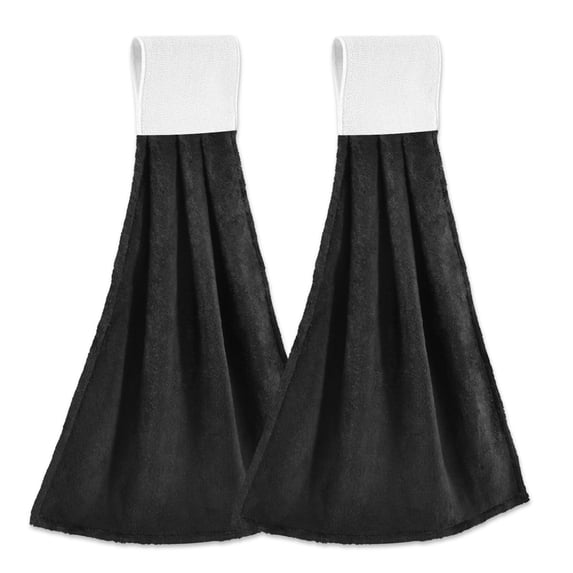 Haosy 2 Pack Kitchen Wash Cloths with Hanging Loops Absorbent Absorbent Quick Drying Hand Towels, Black