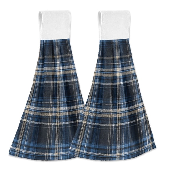 Haosy 2 Pack Kitchen Wash Cloths with Hanging Loops Absorbent Absorbent Quick Drying Hand Towels, Blue Scottish Tartan