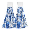 thumbnail image 1 of Haosy 2 Pack Kitchen Wash Cloths with Hanging Loops Absorbent Absorbent Quick Drying Hand Towels, Blue Skull Bird Flower, 1 of 7