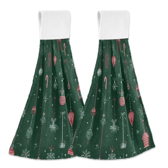 Haosy 2 Pack Kitchen Wash Cloths with Hanging Loops Absorbent Absorbent Quick Drying Hand Towels, Candy Canes Snow Lanterns