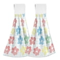 thumbnail image 1 of Haosy 2 Pack Kitchen Wash Cloths with Hanging Loops Absorbent Absorbent Quick Drying Hand Towels, Checkered Stripes with Hand Drawn Flower, 1 of 7
