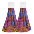 thumbnail image 1 of Haosy 2 Pack Kitchen Wash Cloths with Hanging Loops Absorbent Absorbent Quick Drying Hand Towels, Colorful Palm Leaf, 1 of 7