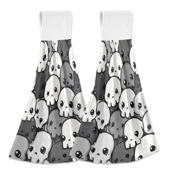 Haosy 2 Pack Kitchen Wash Cloths with Hanging Loops Absorbent Absorbent Quick Drying Hand Towels, Cute Cartoon Skull