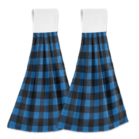 Haosy 2 Pack Kitchen Wash Cloths with Hanging Loops Absorbent Absorbent Quick Drying Hand Towels, Dark Blue and Glack Gingham