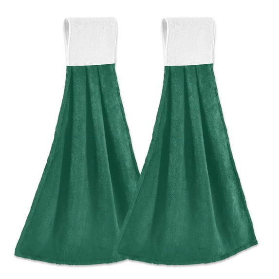Haosy 2 Pack Kitchen Wash Cloths with Hanging Loops Absorbent Absorbent Quick Drying Hand Towels, Dark Green