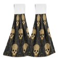 thumbnail image 1 of Haosy 2 Pack Kitchen Wash Cloths with Hanging Loops Absorbent Absorbent Quick Drying Hand Towels, Gold Skull, 1 of 7