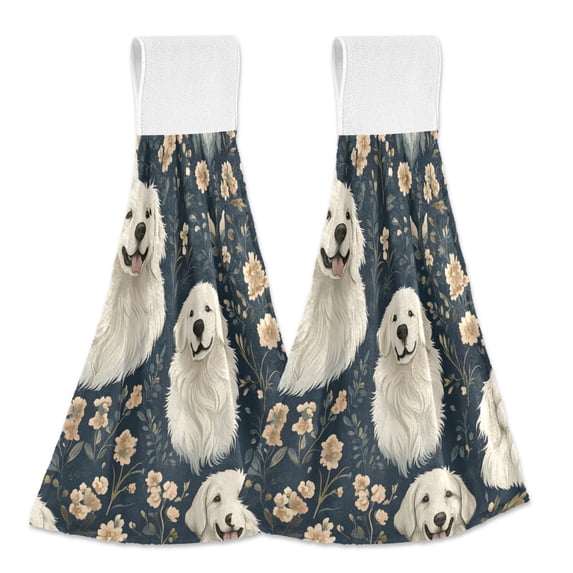 Haosy 2 Pack Kitchen Wash Cloths with Hanging Loops Absorbent Absorbent Quick Drying Hand Towels, Golden Retriever Flower Pattern