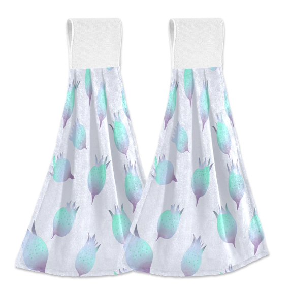 Haosy 2 Pack Kitchen Wash Cloths with Hanging Loops Absorbent Absorbent Quick Drying Hand Towels, Green Blue Pitaya
