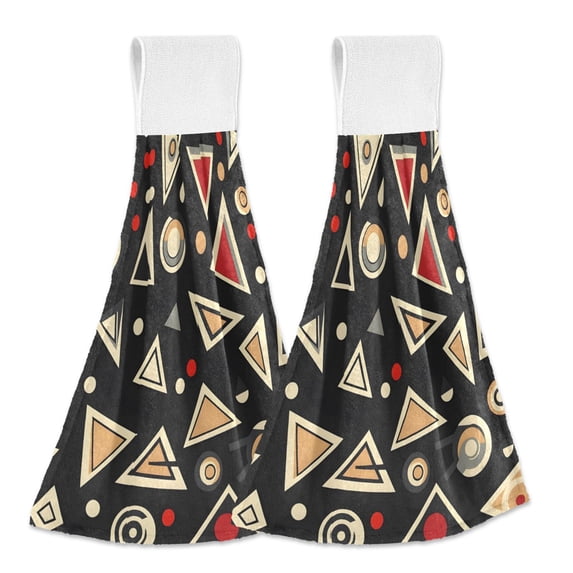 Haosy 2 Pack Kitchen Wash Cloths with Hanging Loops Absorbent Absorbent Quick Drying Hand Towels, Irregular Triangle Circle