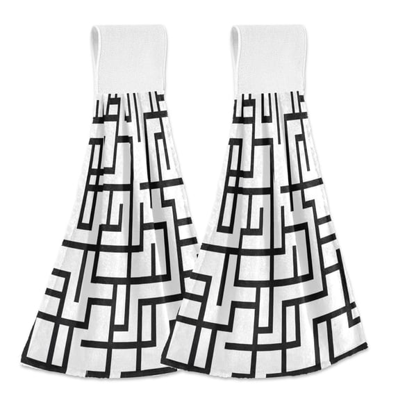 Haosy 2 Pack Kitchen Wash Cloths with Hanging Loops Absorbent Absorbent Quick Drying Hand Towels, Line Maze