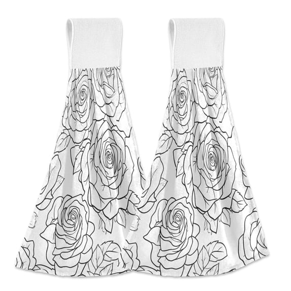 Haosy 2 Pack Kitchen Wash Cloths with Hanging Loops Absorbent Absorbent Quick Drying Hand Towels, Lines Roses