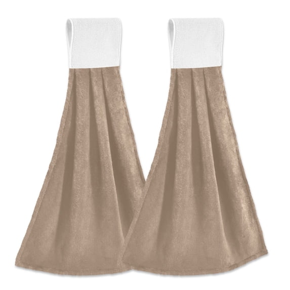 Haosy 2 Pack Kitchen Wash Cloths with Hanging Loops Absorbent Absorbent Quick Drying Hand Towels, Mojave Tan