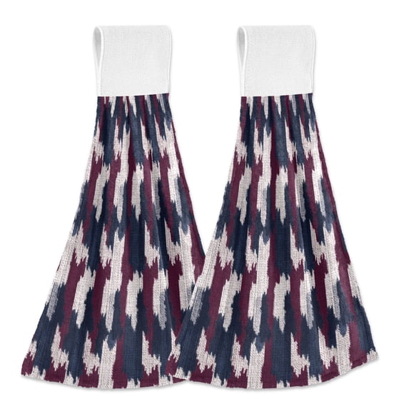 Haosy 2 Pack Kitchen Wash Cloths with Hanging Loops Absorbent Absorbent Quick Drying Hand Towels, Navy Blue Burgundy Houndstooth