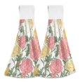 thumbnail image 1 of Haosy 2 Pack Kitchen Wash Cloths with Hanging Loops Absorbent Absorbent Quick Drying Hand Towels, Pastel Pink Yellow Cream Peonie, 1 of 7