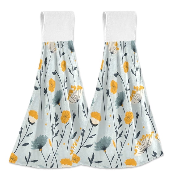 Haosy 2 Pack Kitchen Wash Cloths with Hanging Loops Absorbent Absorbent Quick Drying Hand Towels, Scattered Dandilion Floral