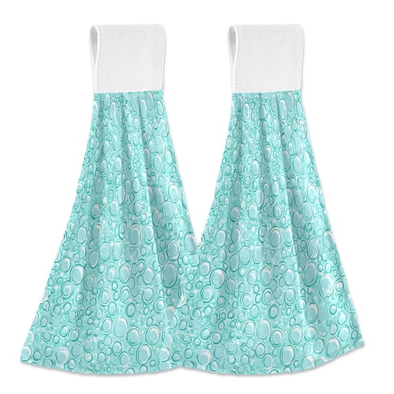 Haosy 2 Pack Kitchen Wash Cloths with Hanging Loops Absorbent Absorbent Quick Drying Hand Towels, Turquoise Bubbles