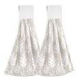 thumbnail image 1 of Haosy 2 Pack Kitchen Wash Cloths with Hanging Loops Absorbent Absorbent Quick Drying Hand Towels, White Bohemian Leaves, 1 of 7