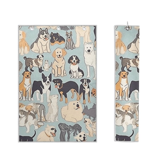Haosy 2 Pack Magnetic Golf Towel Absorbent Microfiber Waffle Pattern Carabiner Clip Golf Towel 16" x 24", All Kinds Of Dogs