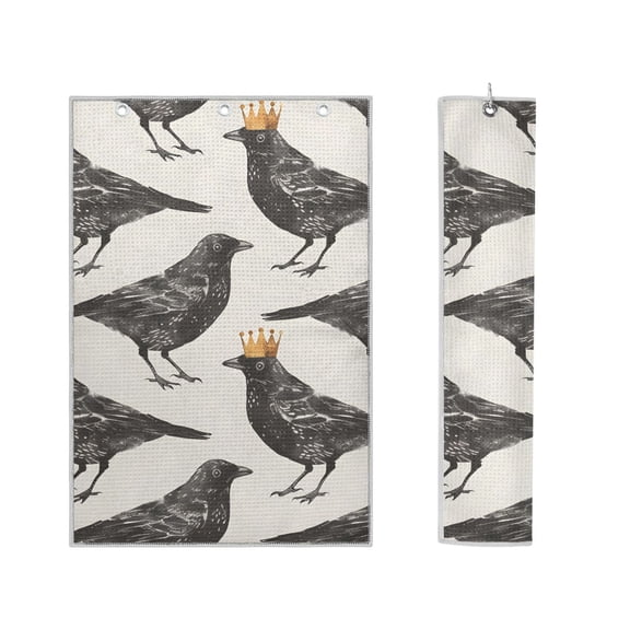 Haosy 2 Pack Magnetic Golf Towel Absorbent Microfiber Waffle Pattern Carabiner Clip Golf Towel 16" x 24", Blackbirds with Crown