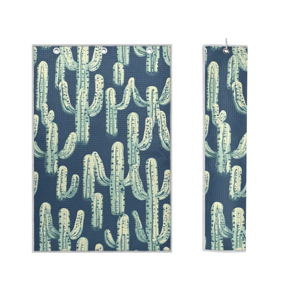 Haosy 2 Pack Magnetic Golf Towel Absorbent Microfiber Waffle Pattern Carabiner Clip Golf Towel 16" x 24", Cartoon Cactus