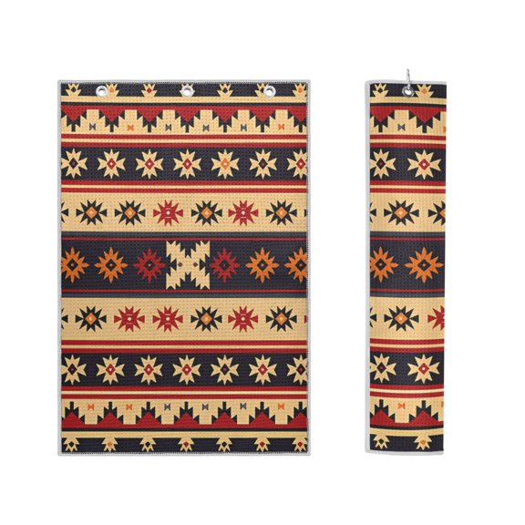 Haosy 2 Pack Magnetic Golf Towel Absorbent Microfiber Waffle Pattern Carabiner Clip Golf Towel 16" x 24", Geometric Bohemia Africa