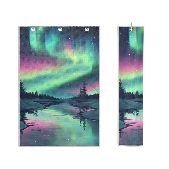 Haosy 2 Pack Magnetic Golf Towel Absorbent Microfiber Waffle Pattern Carabiner Clip Golf Towel 16" x 24", Snow Aurora