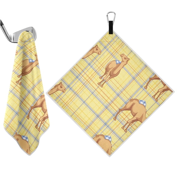Haosy 2 Pack Magnetic Golf Towel Absorbent Microfiber Waffle Pattern Carabiner Clip Golf Towel 18" x 18", Cute Camel on Plaid