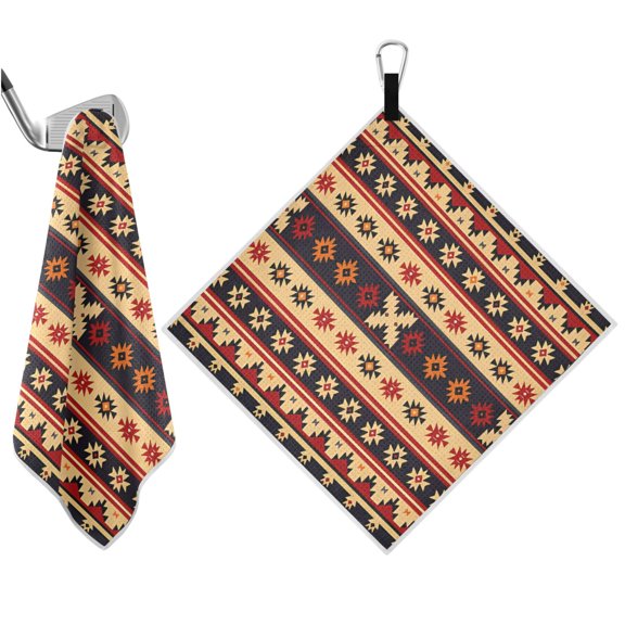 Haosy 2 Pack Magnetic Golf Towel Absorbent Microfiber Waffle Pattern Carabiner Clip Golf Towel 18" x 18", Geometric Bohemia Africa