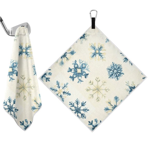 Haosy 2 Pack Magnetic Golf Towel Absorbent Microfiber Waffle Pattern Carabiner Clip Golf Towel 18" x 18", Watercolor Snowflakes