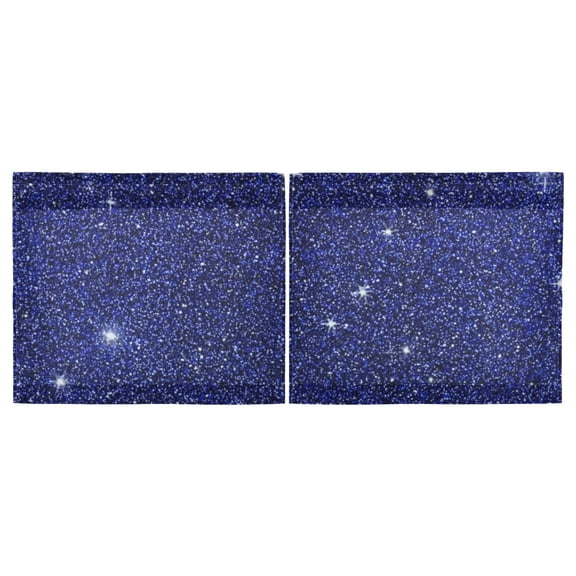 Haosy 2 Panels Rod Pocket Tier Curtains 27 x 24 Light Filtering Privacy Patchwork Semi Sheer for Kitchen Bathroom, Deep Blue Sparkling and Shining