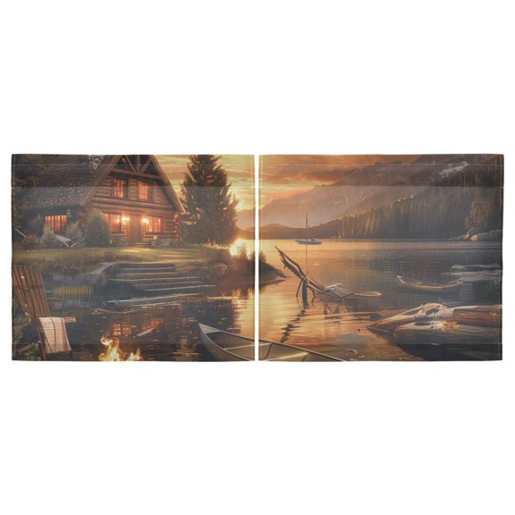 Haosy 2 Panels Rod Pocket Tier Curtains 27 x 24 Light Filtering Privacy Patchwork Semi Sheer for Kitchen Bathroom, Lake House Campfire Boat