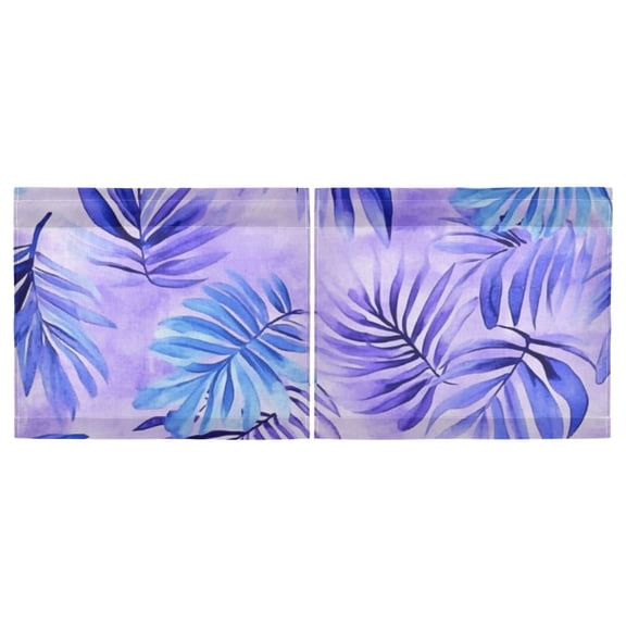 Haosy 2 Panels Rod Pocket Tier Curtains 27 x 24 Light Filtering Privacy Patchwork Semi Sheer for Kitchen Bathroom, Watercolor Blue Purple Palm Leaves