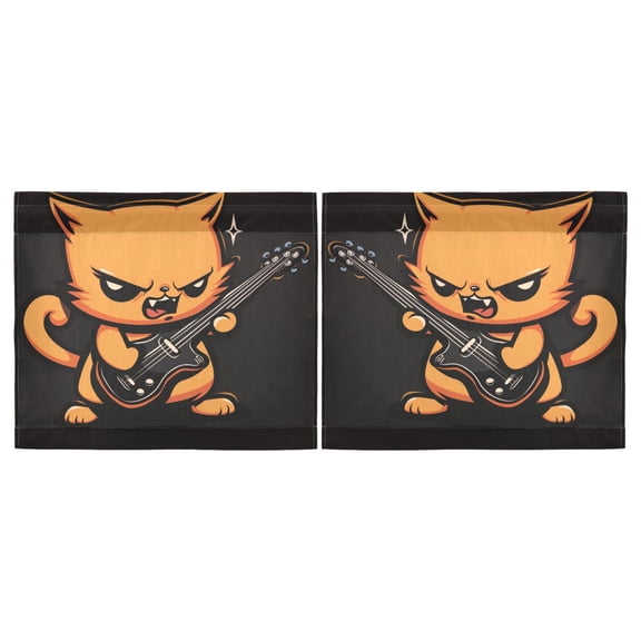 Haosy 2 Panels Rod Pocket Tier Curtains 27 x 24 Light Filtering Privacy Semi Sheer for Kitchen Bathroom, Angry Cat Playing Guitar