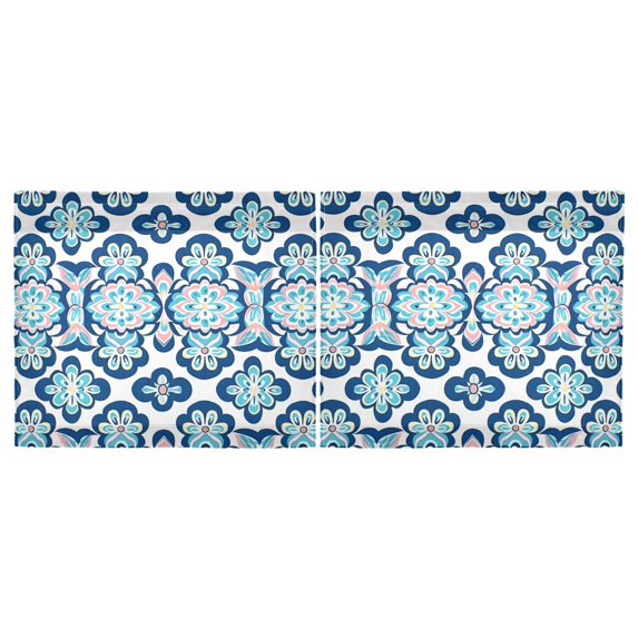 Haosy 2 Panels Rod Pocket Tier Curtains 27 x 24 Light Filtering Privacy Semi Sheer for Kitchen Bathroom, Blue Pink Flower Damask