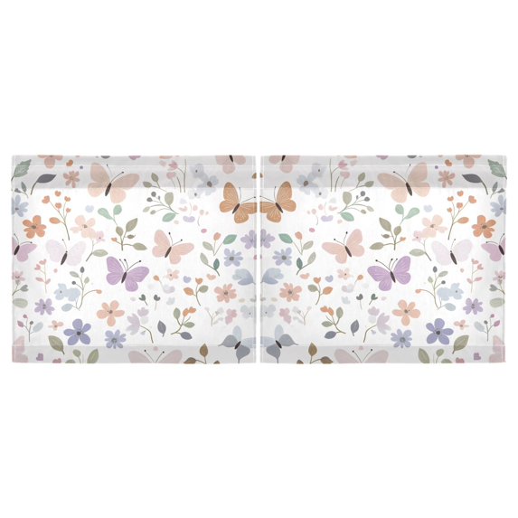 Haosy 2 Panels Rod Pocket Tier Curtains 27 x 24 Light Filtering Privacy Semi Sheer for Kitchen Bathroom, Butterflies and Flowers