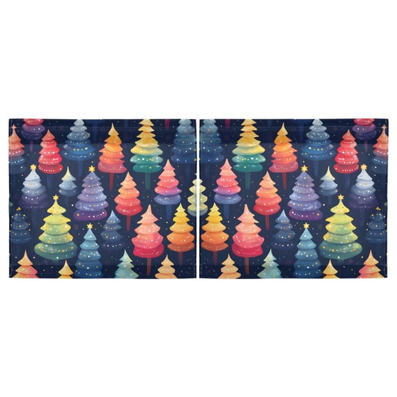 Haosy 2 Panels Rod Pocket Tier Curtains 27 x 24 Light Filtering Privacy Semi Sheer for Kitchen Bathroom, Colorful Christmas Tree