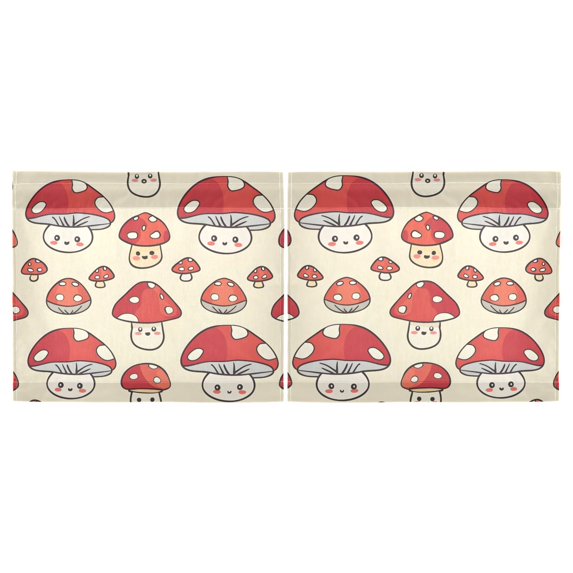 Haosy 2 Panels Rod Pocket Tier Curtains 27 x 24 Light Filtering Privacy Semi Sheer for Kitchen Bathroom, Cute Lovely Mushrooms