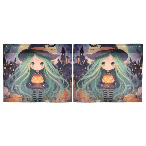 Haosy 2 Panels Rod Pocket Tier Curtains 27 x 24 Light Filtering Privacy Semi Sheer for Kitchen Bathroom, Cute Witch Hold Halloween Pumpkins